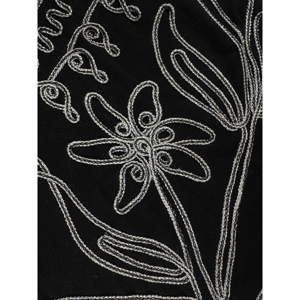 Black Metallic Embroidered Tunic Top Boho Floral Art To Wear Womens Medium Fairy - Picture 6 of 6